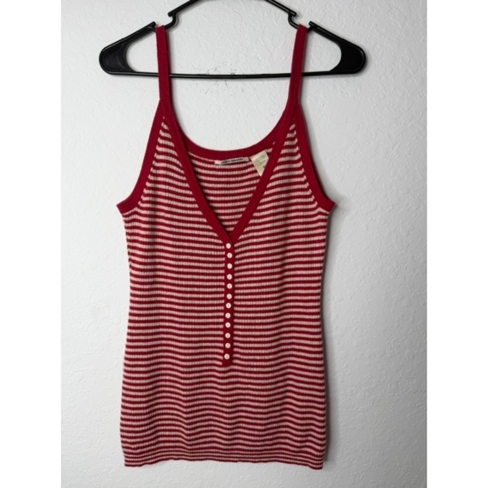 Lucky Brand Womens Red Striped Ribbed Knit Button Front Cami Tank Top Medium